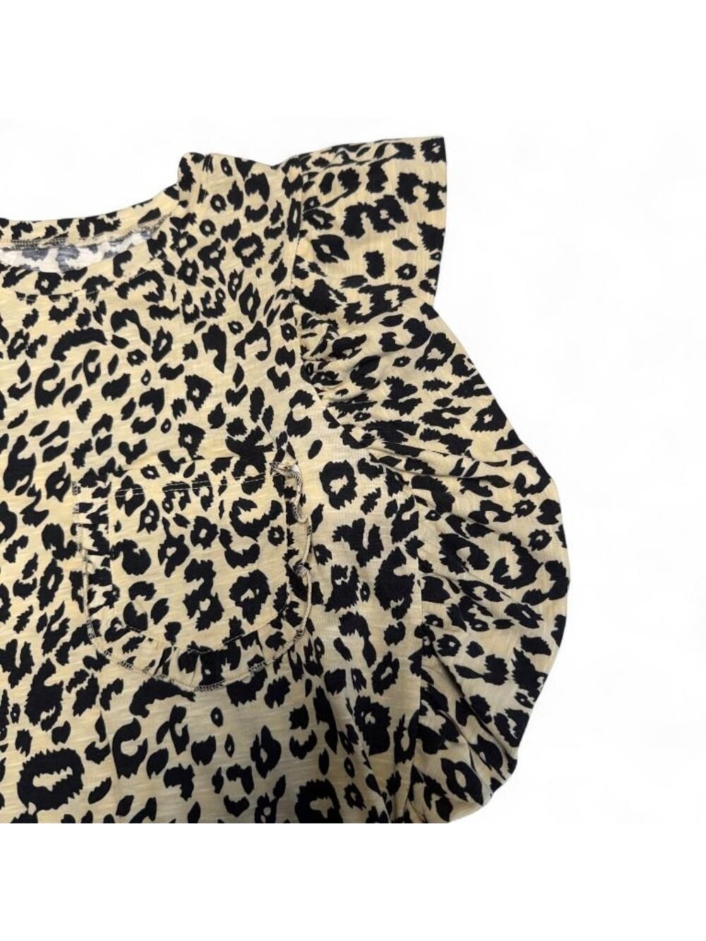 3/$20 Leopard Print Ruffled Flutter Sleeve Blouse Top Women's Small Summer - Picture 4 of 7